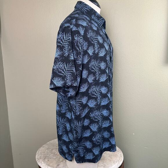 Nat Nast Men XL 70% Silk 30% Cotton Blend Button front Short sleeve Black Blue - Picture 6 of 11